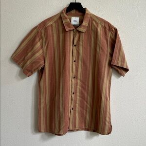 Katin Linen Blend Button Down SS Shirt Striped Rust Brown/Tan Men's Large